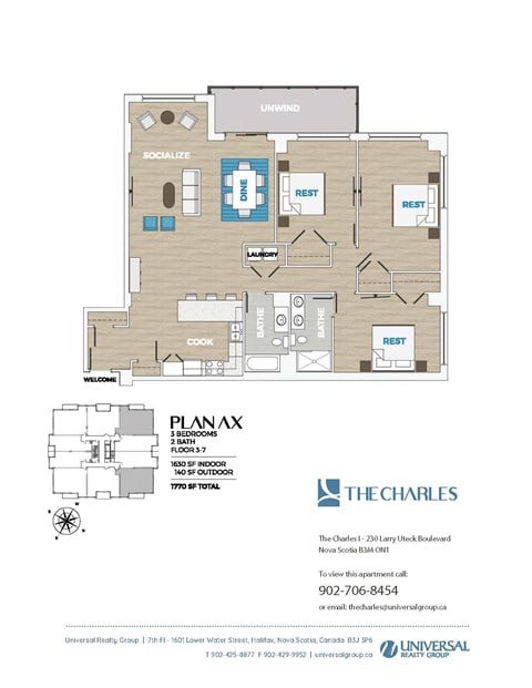 Floor plan for 3 beds, 2 baths, 1630 sqft